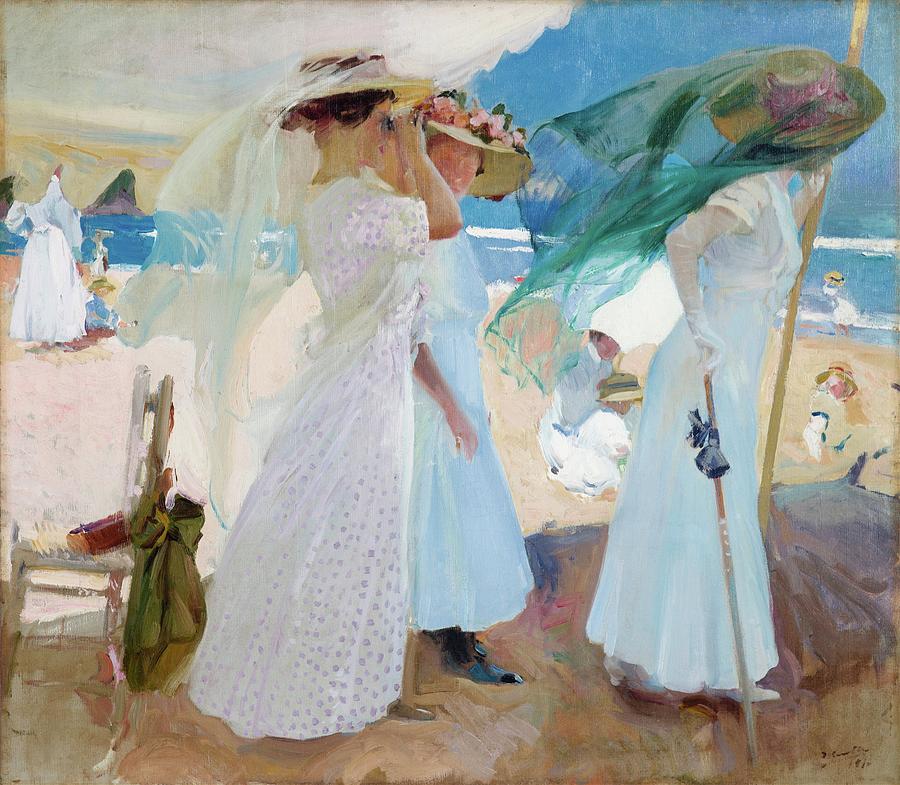 Under The Awning, Zarauz Painting by Joaquin Sorolla