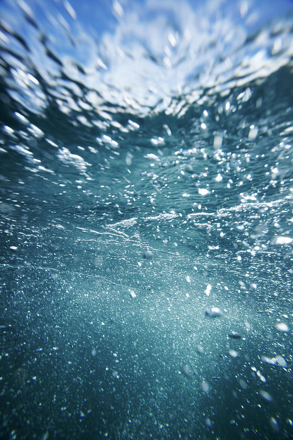 Underwater Bubbles Rising To Ocean Sea #1 Photograph by Lewis Mulatero