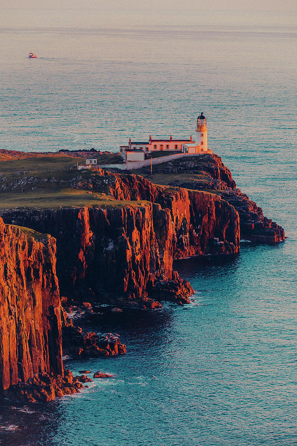 Inspirational Digital Art - United Kingdom, Scotland, Inner Hebrides, Great Britain, British Isles, Neist Point Lighthouse At Sunset #1 by Maurizio Rellini