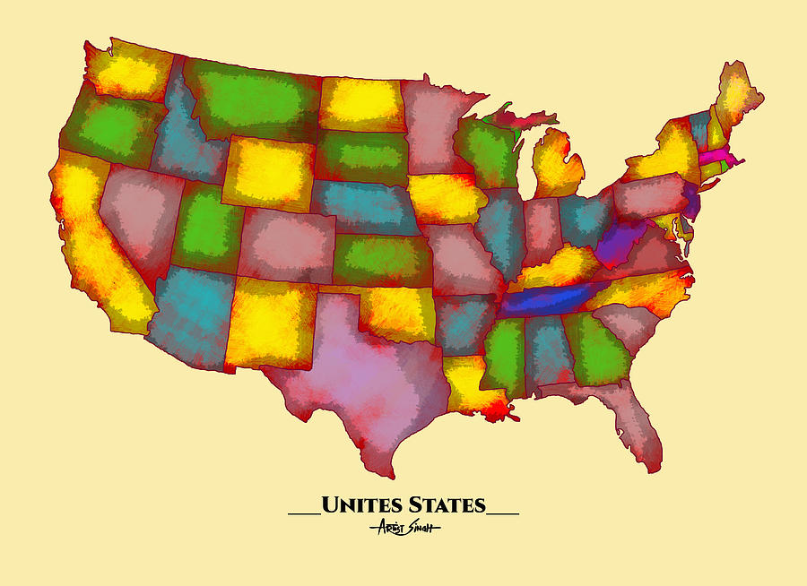 United States Map Artist Singh Mixed Media By Artguru Official Maps Pixels 7519