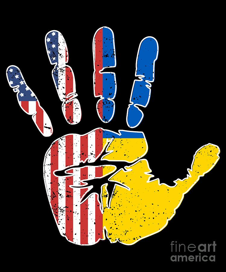 USA Ukraine Handprint Flag Proud Ukrainian American Heritage Biracial American Roots Culture Descendents #2 Digital Art by Martin Hicks