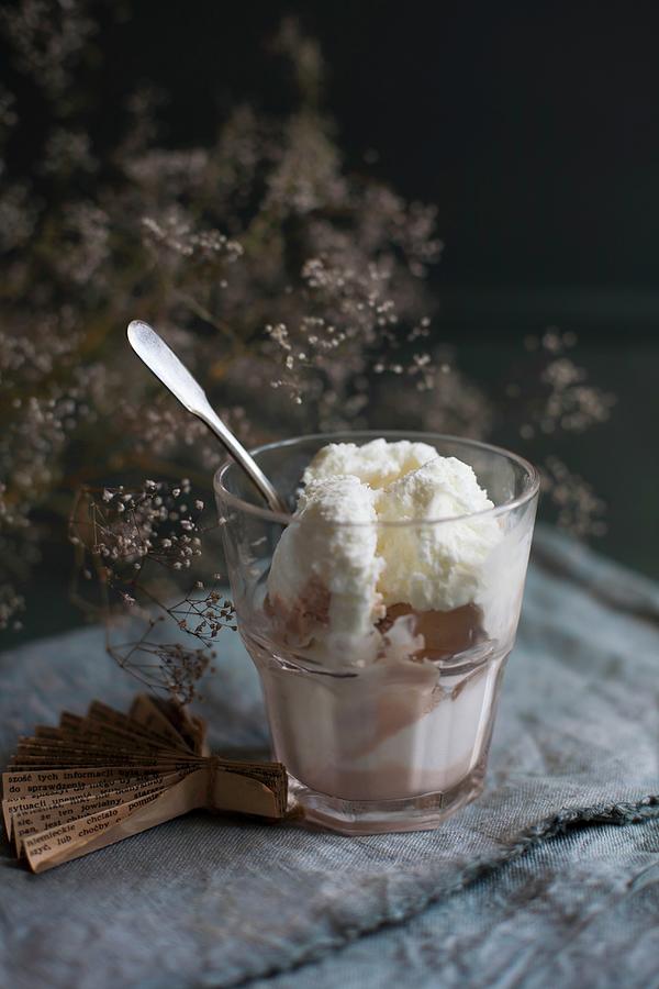 Vanilla And Caramel Ice Cream In A Glass #1 Photograph by Alicja Koll