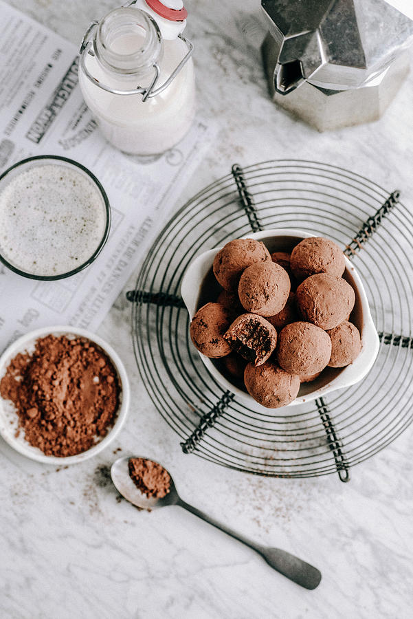 Vegan Date And Nut Truffles Dipped In Cocoa #1 Photograph by Kasia Wala