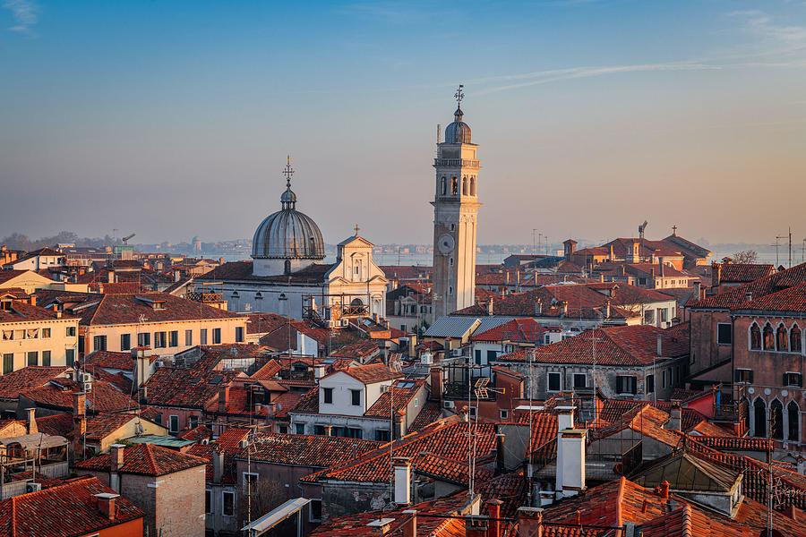 Byzantine Photograph - Venice Italy Rooftop Skyline Towards #1 by Sean Pavone