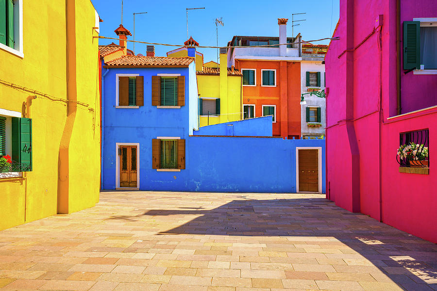 Venice landmark, Burano island square and colorful houses, Italy #1 Photograph by Stefano Orazzini