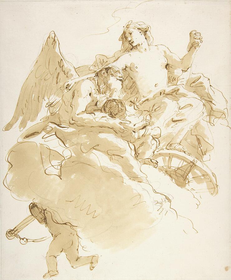 Venus Entrusting an Infant to Time #2 Drawing by Giovanni Battista Tiepolo