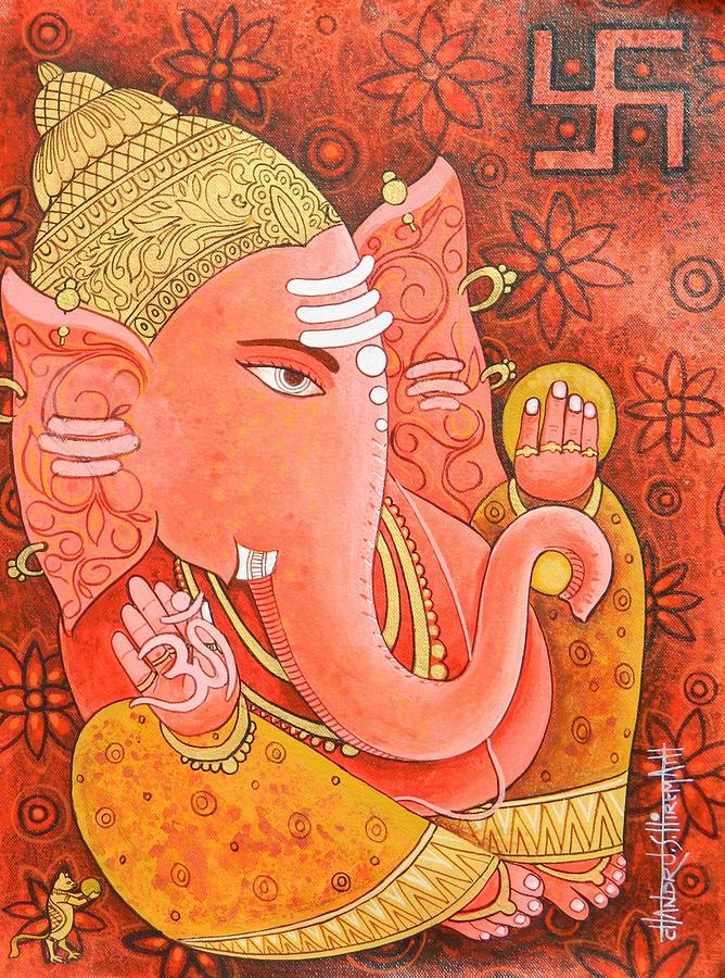 Vermilion Ganesha Painting By Vishal Gurjar Fine Art America