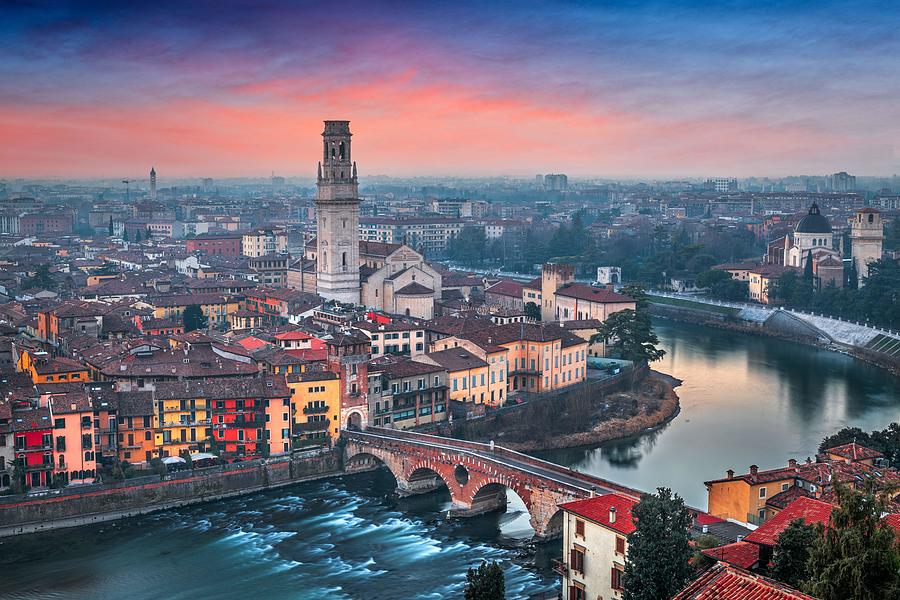 Architecture Photograph - Verona, Italy Town Skyline On The Adige #1 by Sean Pavone
