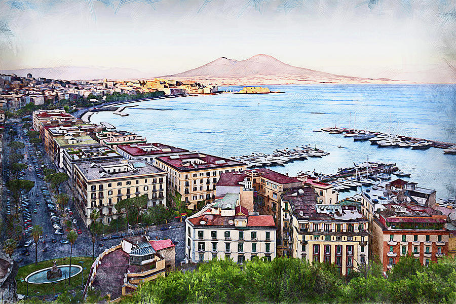 Vesuvio, panorama from Naples - 03 #1 Painting by AM FineArtPrints