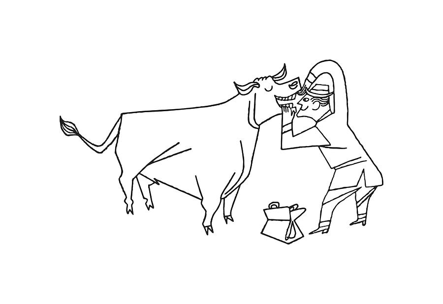 Vet Checking Cow's Teeth Drawing by CSA Images - Fine Art America