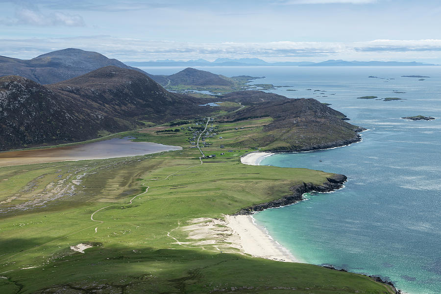 View From Summit Of Ceapabhal Over Sandy Beaches Of South Harris, Isle ...