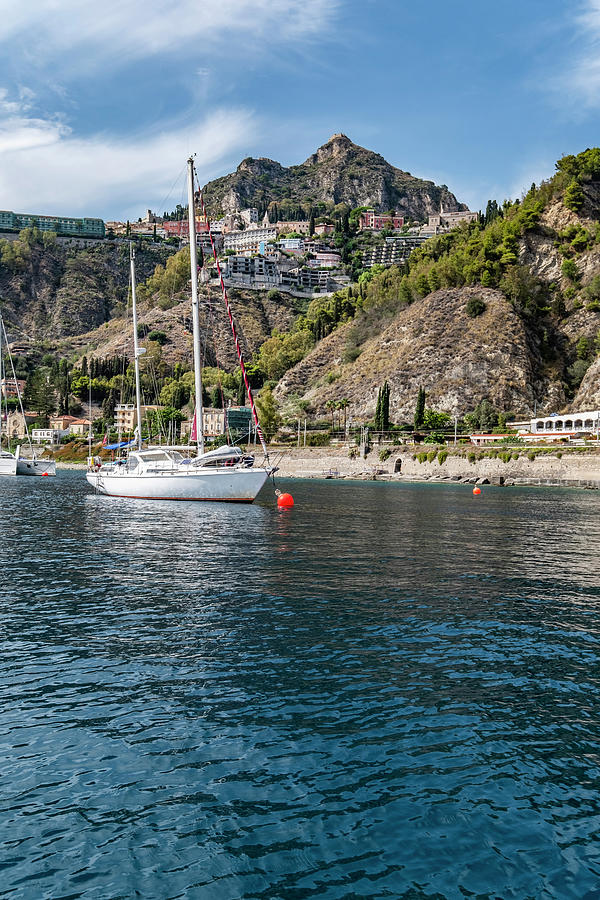 View From The Water To The Coast Of Taormina, Sicily, South Italy, Italy #1 Photograph by Arnt Haug