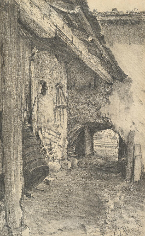 View into a Courtyard #1 Drawing by Adolph Menzel