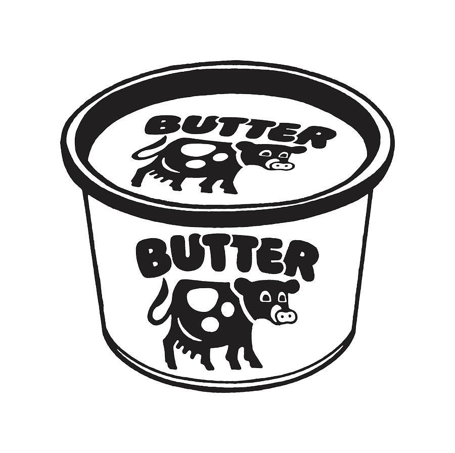 View of butter box with cartoon cow Drawing by CSA Images Fine Art
