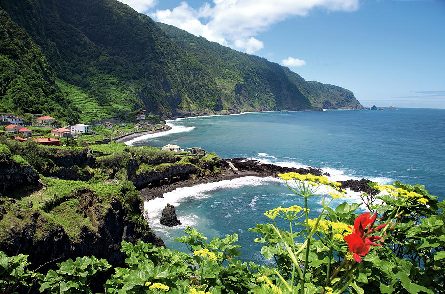 View Of Green Rocky Coastline And Atlantic Ocean, Madeira, Portugal #1 Photograph by Jalag / Walter Schmitz