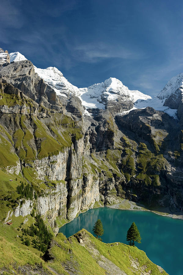 View Of Lake Oeschinensee, Kandersteg, Bernese Oberland, Canton Of Bern ...