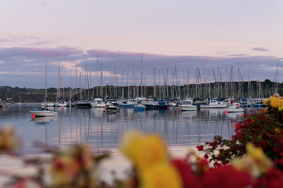 Sunset Photograph - View Of Sailboats Moored At Kinsale Harbour At Sunset, Ireland, Uk #1 by Lukas Larsson Jalag