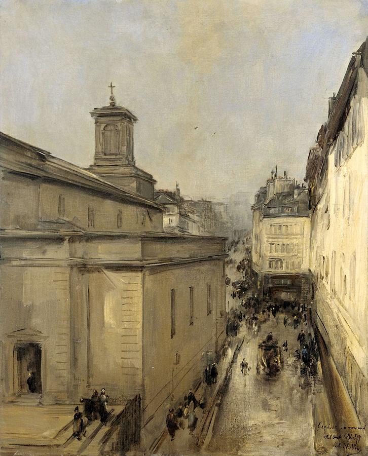 View of the Church of Notre Dame de Lorette and the Rue Flechier, Paris. #1 Painting by Antoine Vollon