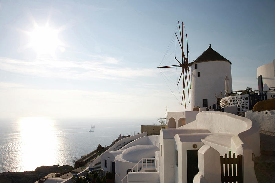 View Of Windmill On Hillside, Oia, Santorini, Cyclades, Greece Digital ...