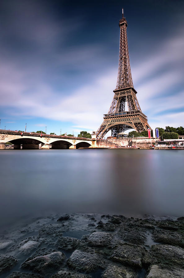 View On The Eiffel Tower And The Pont D'i  Na From The Opposite Bank Side Of The Seine, Long Exposure, Paris, Île-de-france, France #1 Photograph by Sonia Aumiller
