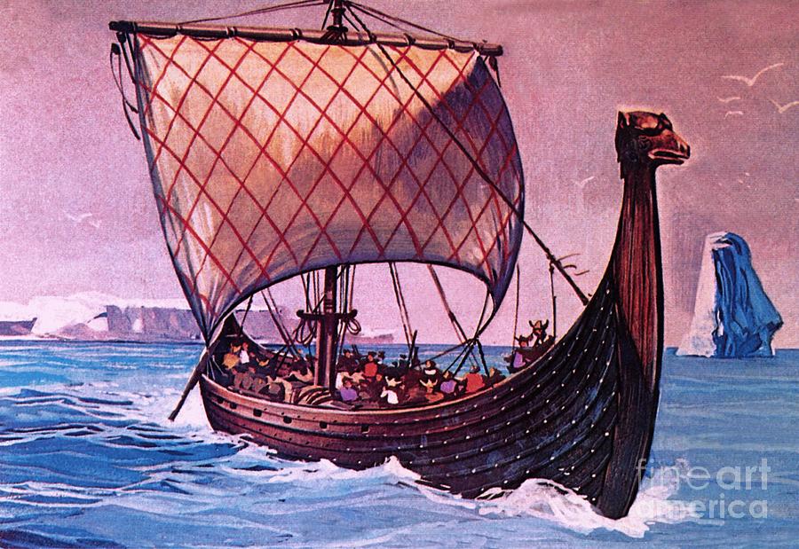 Viking Ship Painting by English School