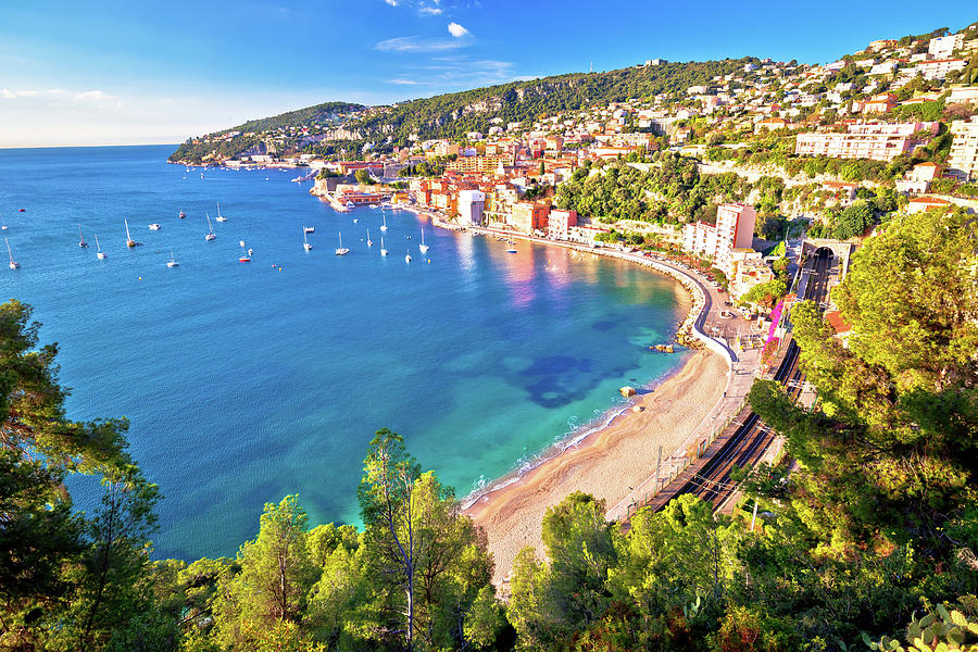 Villefranche sur Mer idyllic French riviera town aerial bay view #1 ...