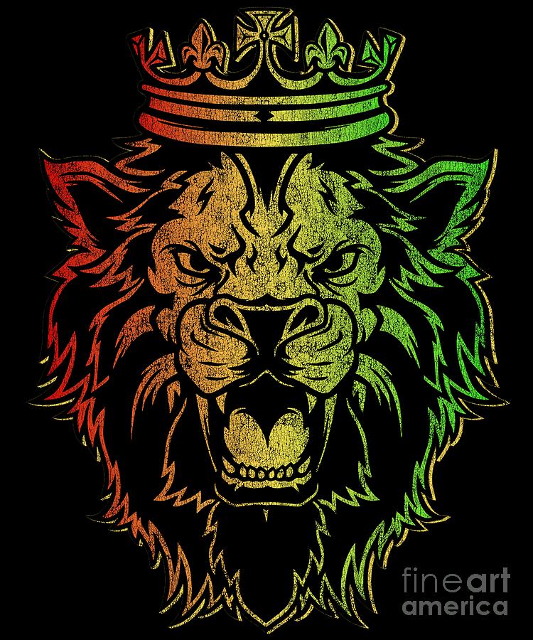 Rasta Digital Art - Vintage Lion of Judah Rastafarian #1 by Flippin Sweet Gear