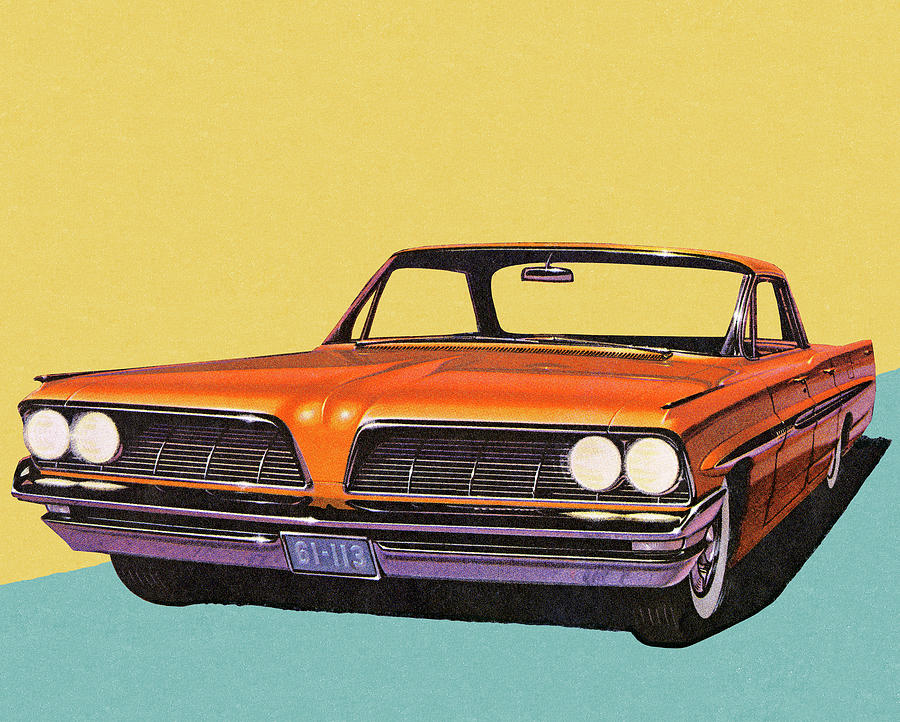 Transportation Drawing - Vintage Orange Car #1 by CSA Images