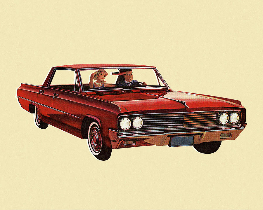 Transportation Drawing - Vintage Red Car #1 by CSA Images