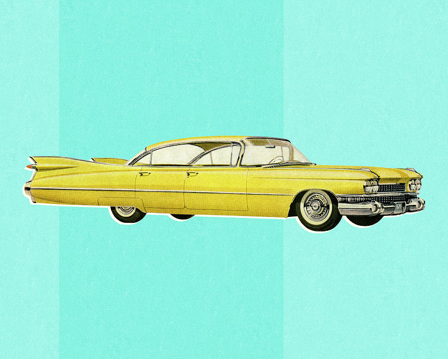 Transportation Drawing - Vintage Yellow Car #1 by CSA Images