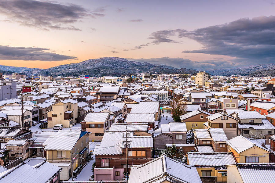 Winter Photograph - Wajima, Ishikawa, Japan Town Skyline #1 by Sean Pavone