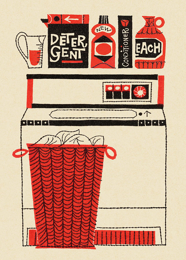 Vintage Drawing - Washing Machine, Laundry and Soap #1 by CSA Images