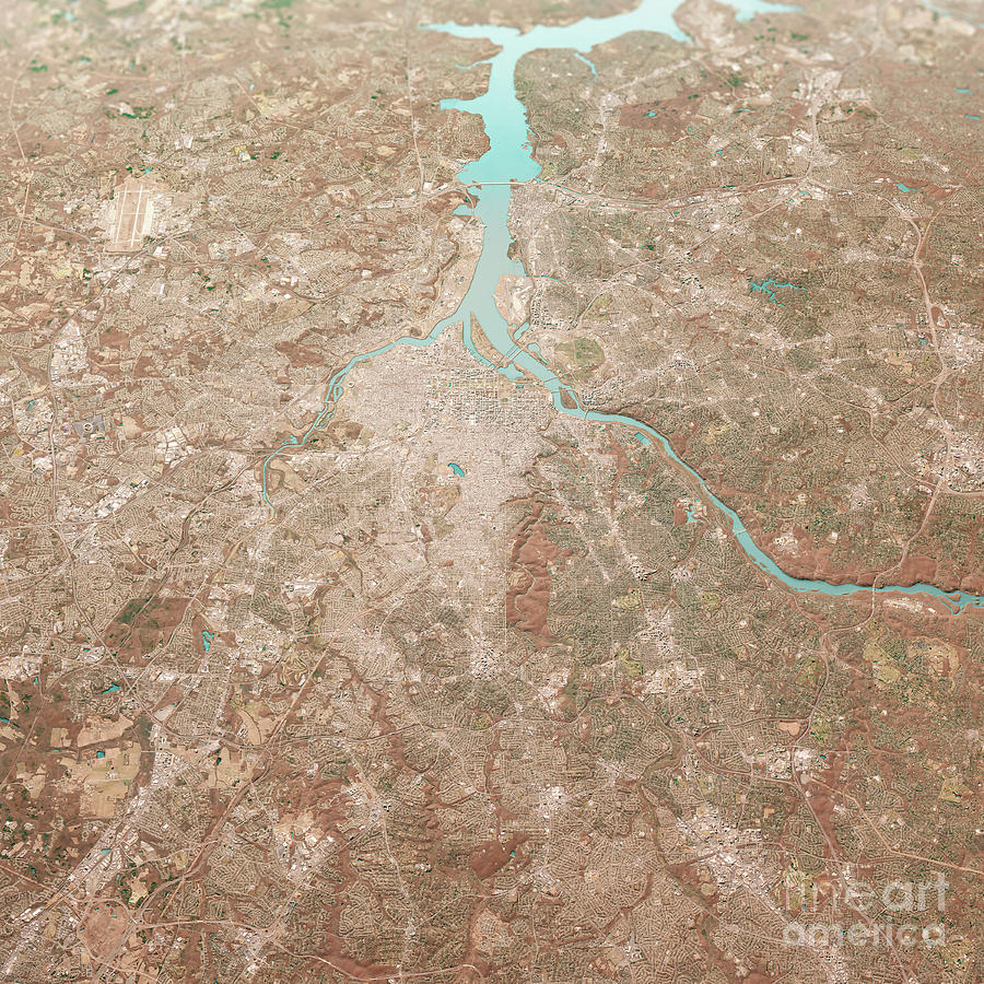 City Digital Art - Washington DC 3D Render Aerial Landscape View From South Mar 201 #1 by Frank Ramspott