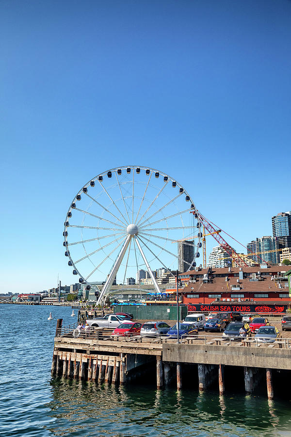 City Digital Art - Washington State, Seattle, Seattle Great Wheel Over Elliott Bay. #1 by Maria Consorti
