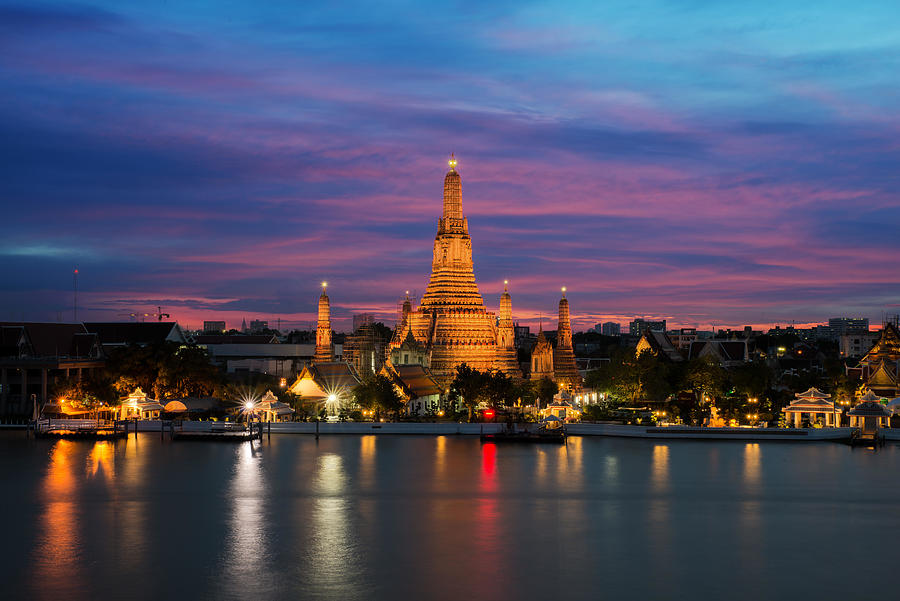 Architecture Photograph - Wat Arun Temple And Chao Phraya River #1 by Prasit Rodphan