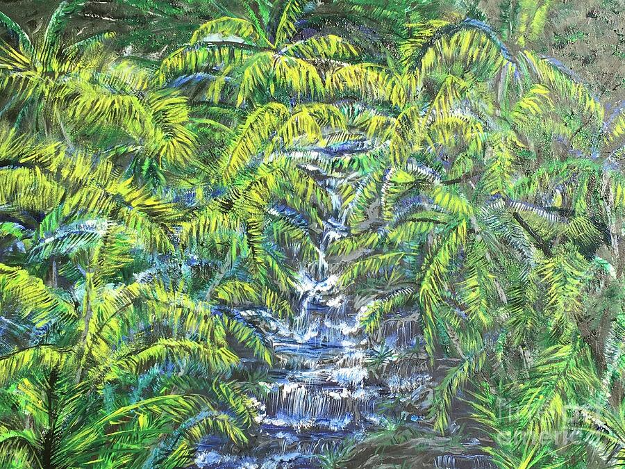 Water Fall of Na Pali Coast Kauai #1 Painting by Michael Silbaugh