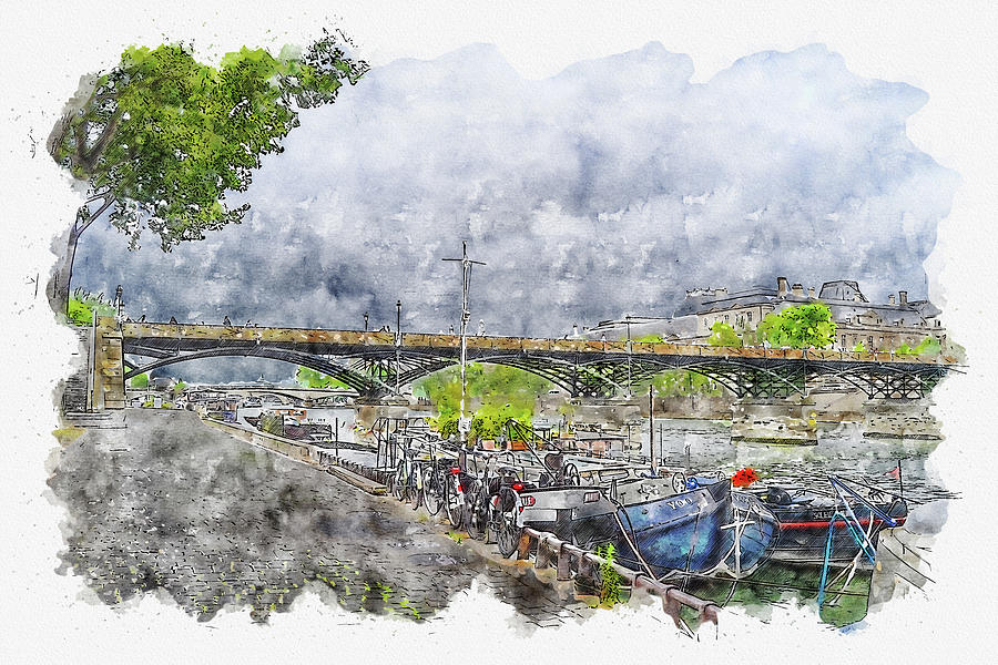 Water #watercolor #sketch #water #boat #1 Digital Art by TintoDesigns