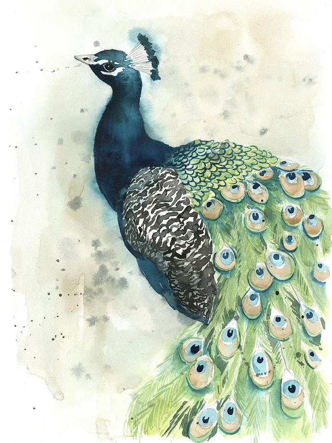 Watercolor Peacock Portrait II #1 Painting by Grace Popp