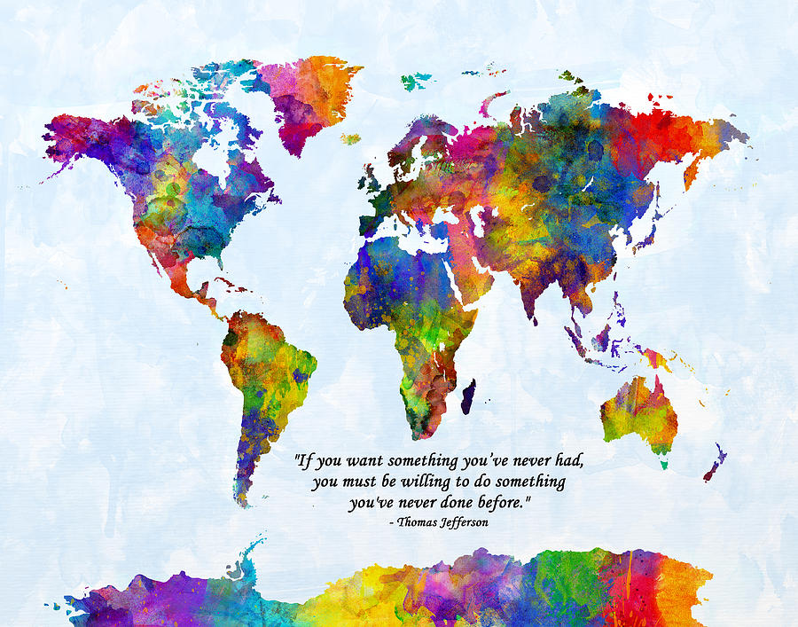 Watercolor World Map Custom Text Added #1 Digital Art by Michael Tompsett
