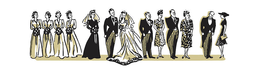 Vintage Drawing - Wedding Party #1 by CSA Images