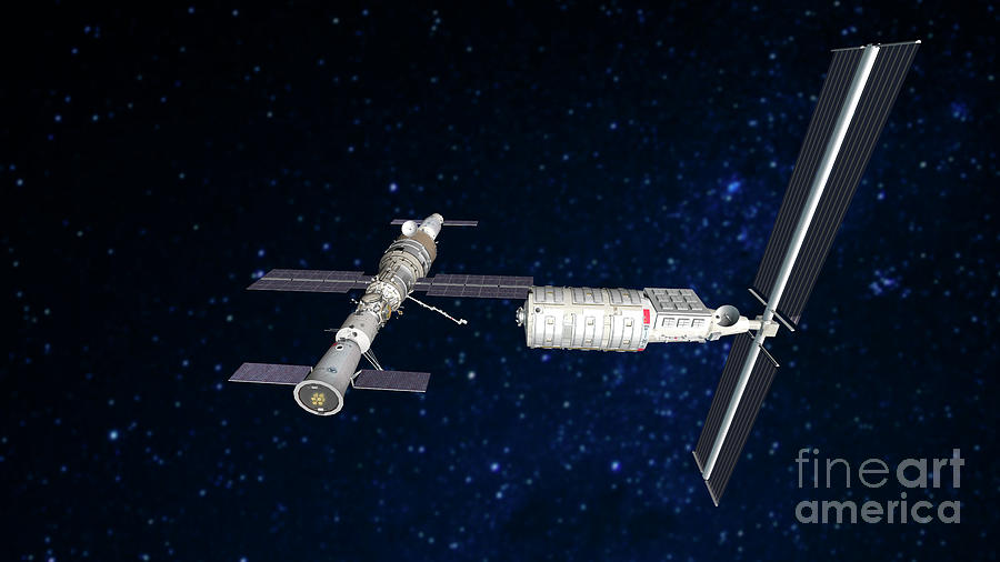 Wentian Module Docking With Tianhe Module #1 Photograph by Ramon Andrade 3dciencia/science Photo Library