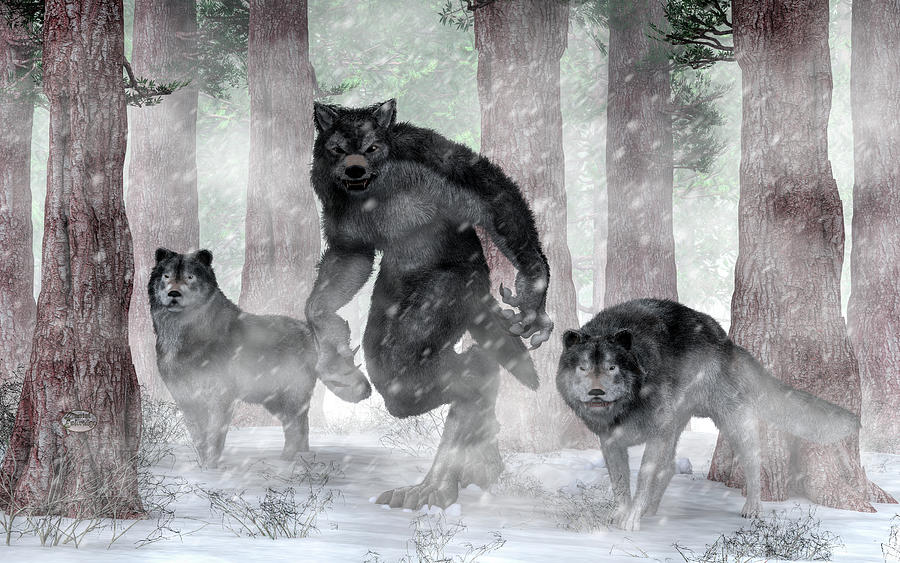 Werewolf Painting - Werewolf And Wolves by Daniel Eskridge Werewolf Painting - Werewolf And Wolves by Daniel Eskridge