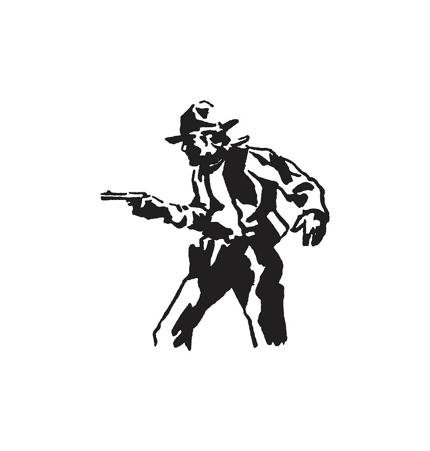 Black And White Drawing - Western Gunslinger #1 by CSA Images
