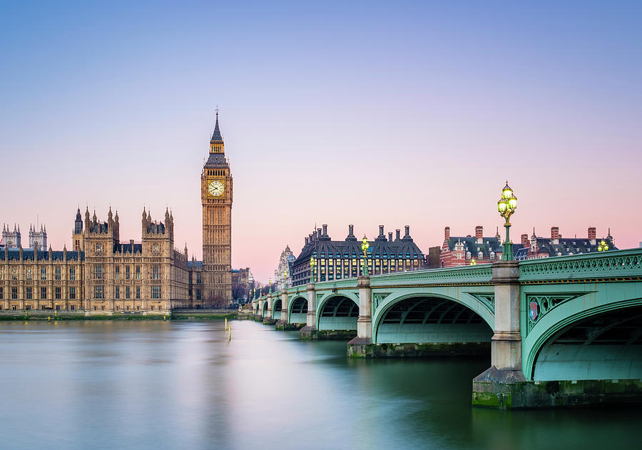 Architecture Photograph - Westminster Bridge, Palace Of Westminster And The Clock Tower Of Big Ben (elizabeth Tower), At Dawn, London, England, United Kingdom #1 by Cavan Images