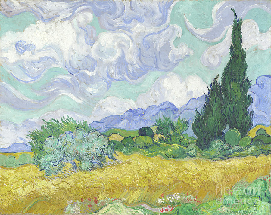 Wheatfield With Cypresses, 1889 Painting by Vincent Van Gogh