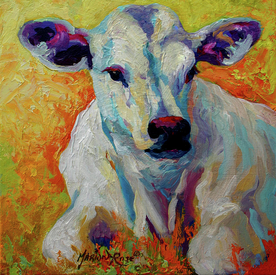 Farm Animals Painting - White Calf #1 by Marion Rose
