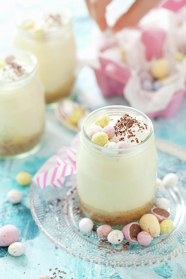 White Chocolate Mousse With Mini Chocolate Eggs For Easter #1 Photograph by Jane Saunders