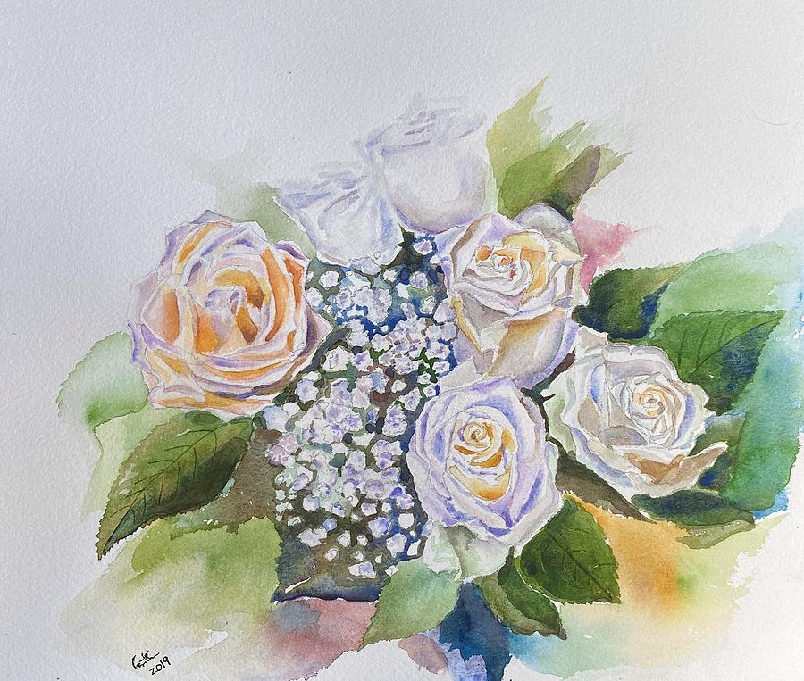 Rose Painting - White Roses watercolor #1 by Geeta Yerra