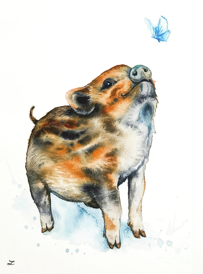Wild Boar Piglet And Butterfly Painting