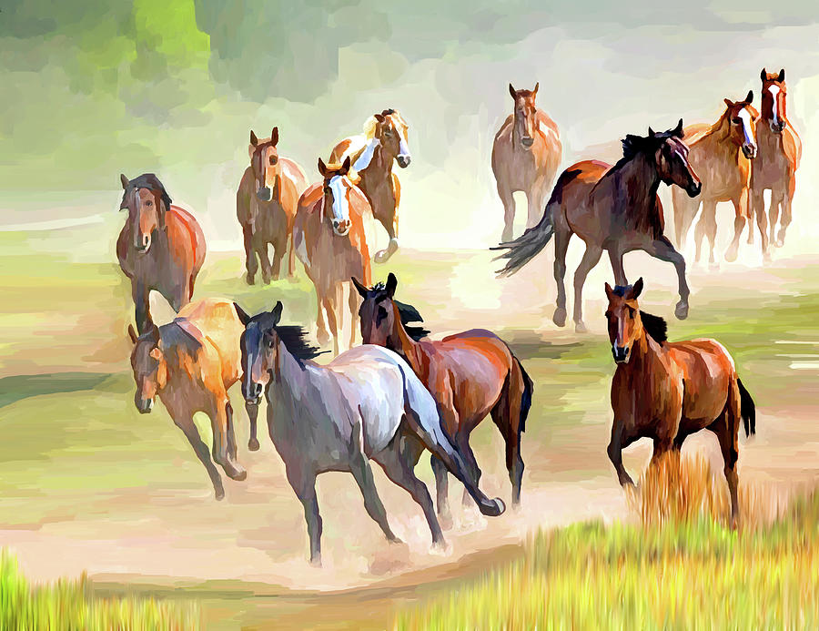 Horse Mixed Media - Wild Horses Running #1 by Ata Alishahi
